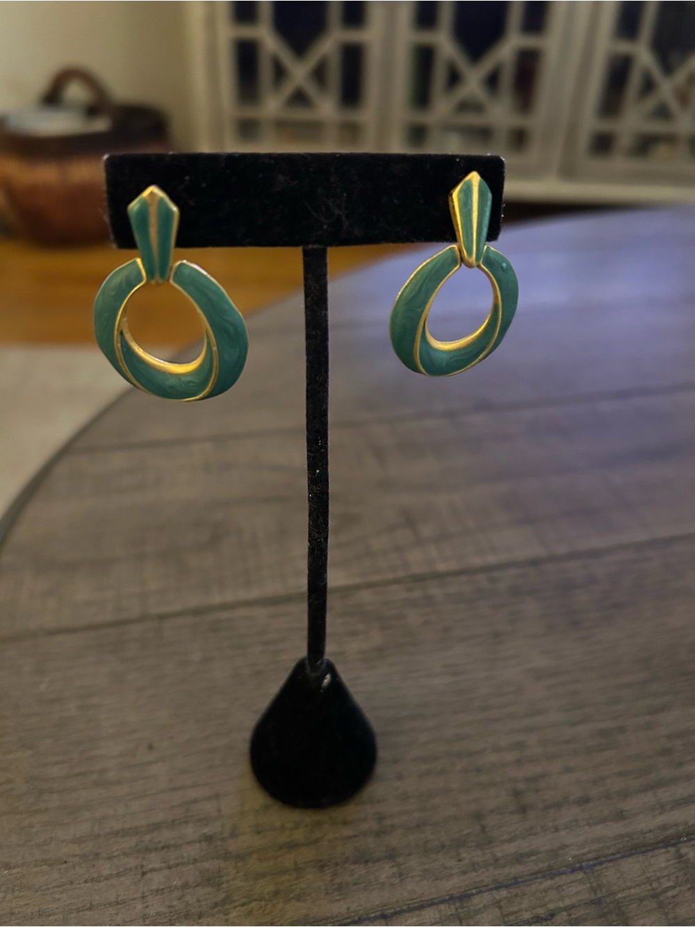 Gold-Trim Teal Hoop 1” Drop Earrings